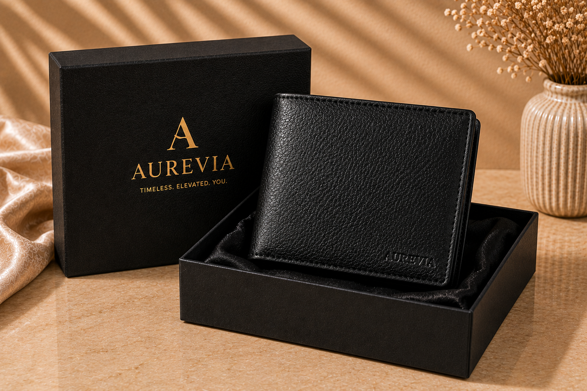 Aurevia Premium Full-Grain Leather Wallet for Men -Black