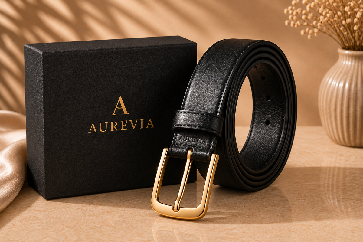 Aurevia Premium Full-Grain Leather Belt for Men – Black